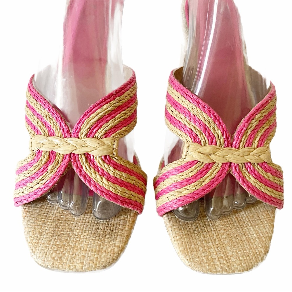 DV Dolce Vita Pink Tan Raffia Haada Sandal Block Heel Shoes